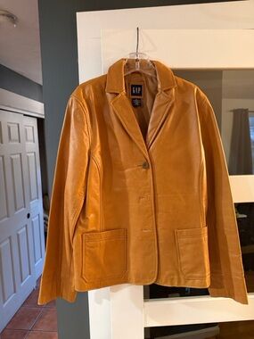 GAP Women's Camel Leather Blazer Jacket